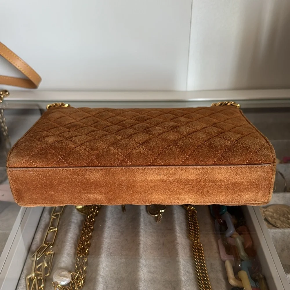 YSL Yves Saint Laurent Brown Suede Quilted Medium Envelope Handbag - Picture 8 of 16